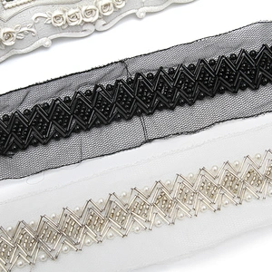 kavatar  wholesale new Handmade Bead lace Embroidered Tulle Trim wedding with Accessories Beads Rhinestones