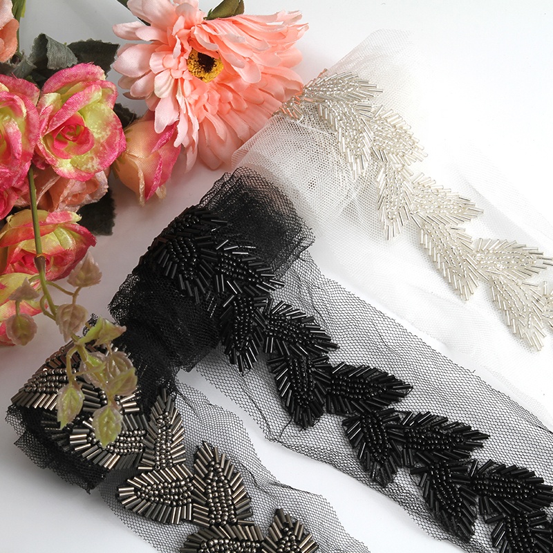 Kavatar beaded trim rhinestone pearl  rhinestone beaded glass trim