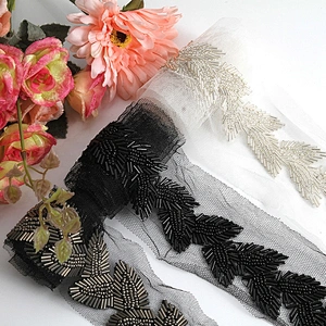 Kavatar beaded trim rhinestone pearl  rhinestone beaded glass trim