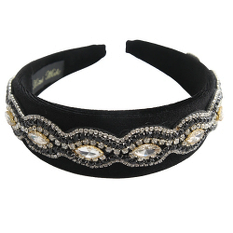 Customize Rhinestone Wholesale black velvet PADDED CANDY JEWELED Headband Hairbands hair band headband