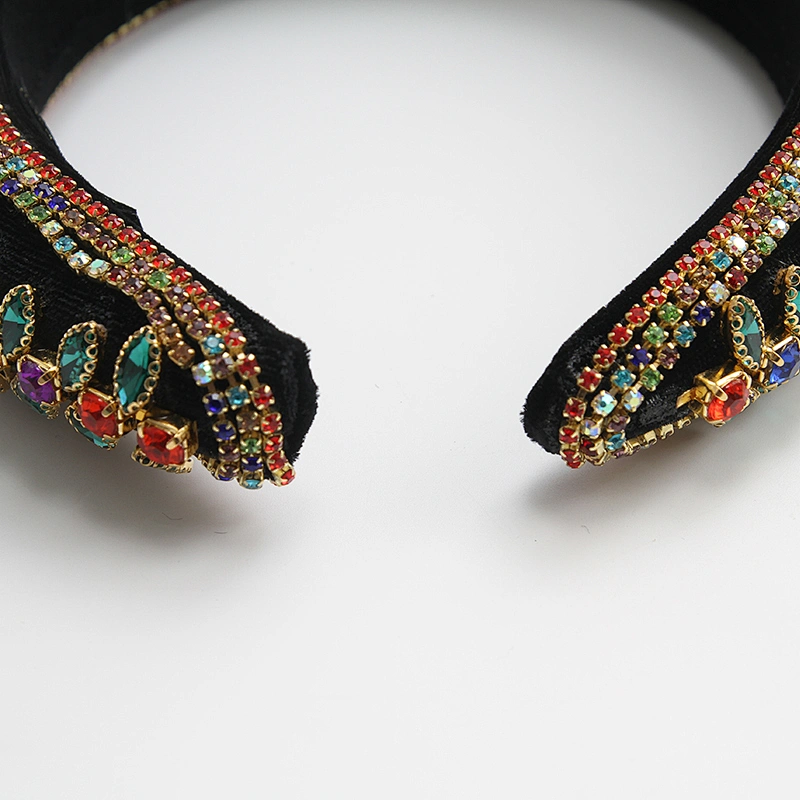wholesale luxury women baroque multi crystal headband rhinestone full colored padded Hairband Fashion designer headband baroque