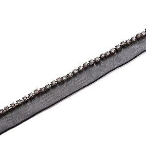 Wholesale Chain lace trim rhinestone 1 cm Sew-On lace trim Polyester net mesh Lace trimmings for clothes  Accessories