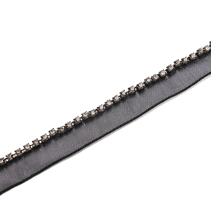 Wholesale Chain lace trim rhinestone 1 cm Sew-On lace trim Polyester net mesh Lace trimmings for clothes  Accessories