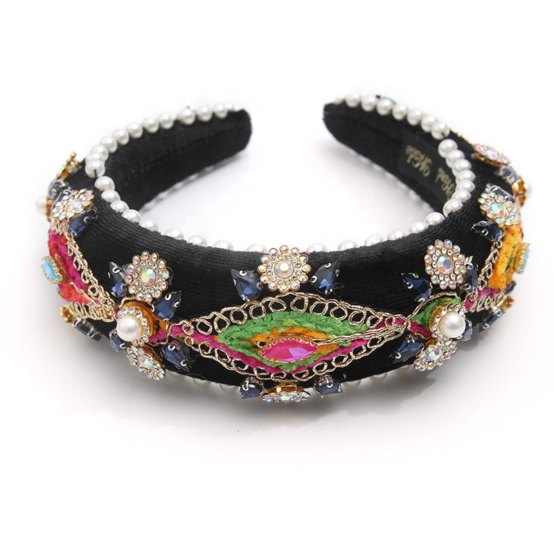 wholesale Hair Decoration Velour Crystal And Rhinestone Cup chain Decorated hair accessories Hairbands WOMEN HEADBAND