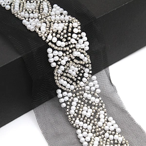 Wholesale Embroidery beaded lace trim 7.1 cm Mesh fabric lace trims beautiful Accessories for dress 3D wedding Designer