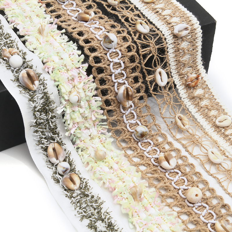 Shell shape Wholesale Personalized Multi lace trim pearl Embroidery Ribbon Cotton Ribbon trims and garment accessories