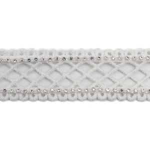 Wholesale Chain lace trim rhinestone 2.4 cm Sew-On lace trim Polyester net mesh Lace trimmings wedding for clothes  Accessories