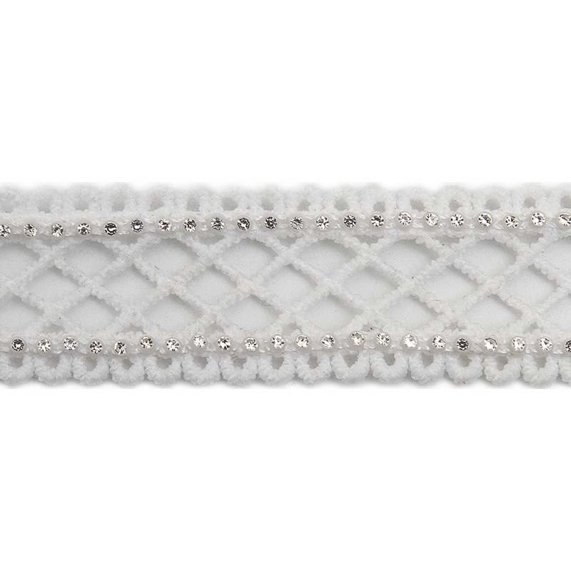 Wholesale Chain lace trim rhinestone 2.4 cm Sew-On lace trim Polyester net mesh Lace trimmings wedding for clothes  Accessories