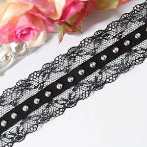 lace trim ribbon black diy handmade costume dress sewing Accessories Studs beaded Design Lace Trims Rivet Mesh Trim