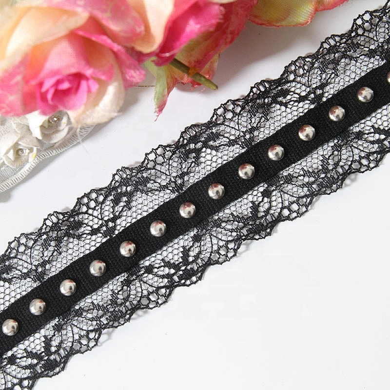 lace trim ribbon black diy handmade costume dress sewing Accessories Studs beaded Design Lace Trims Rivet Mesh Trim