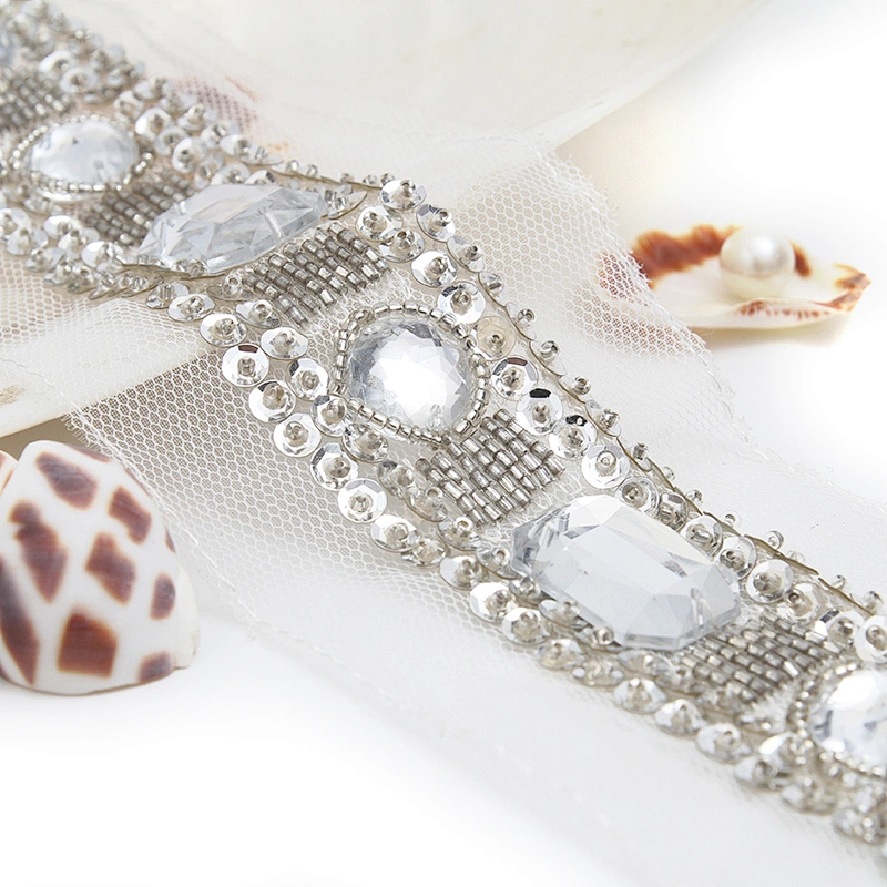 kavatar  wholesale new Handmade Bead lace Embroidered Tulle Trim wedding with Accessories Beads Rhinestones