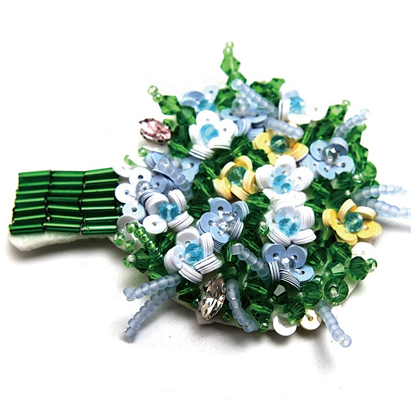 Christmas Cherry Flower Decorative Sew on Rhinestone Beaded Patches Wholesale patches for clothing
