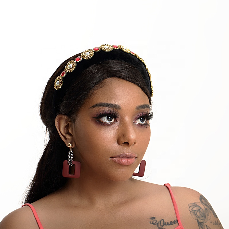 Customize Rhinestone Wholesale black velvet PADDED CANDY JEWELED Headband Hairbands hair band headband