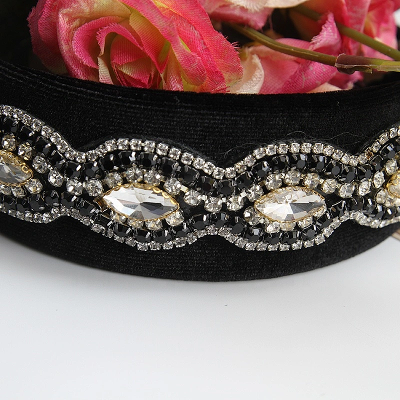 Customize Rhinestone Wholesale black velvet PADDED CANDY JEWELED Headband Hairbands hair band headband