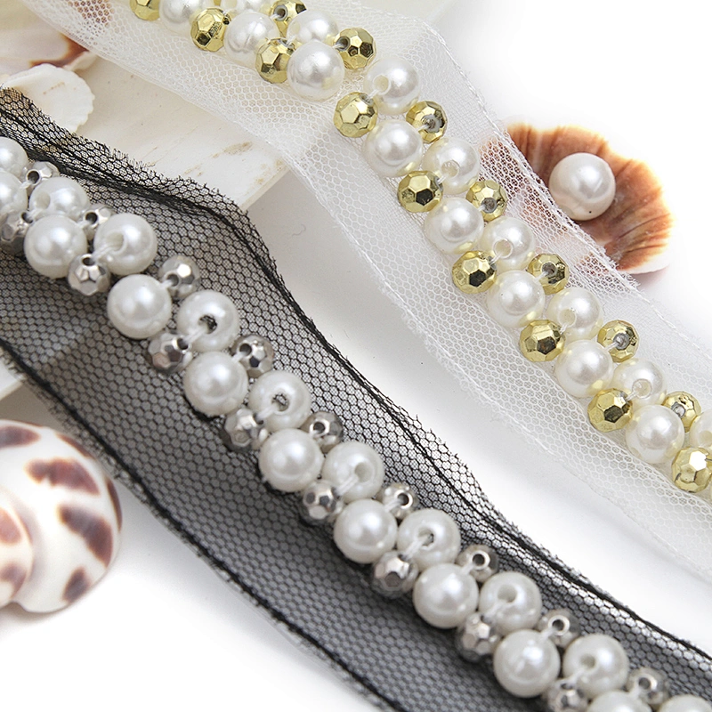 kavatar  wholesale new Handmade Bead lace Embroidered Tulle Trim wedding with Accessories Beads Crystals & Rhinestones