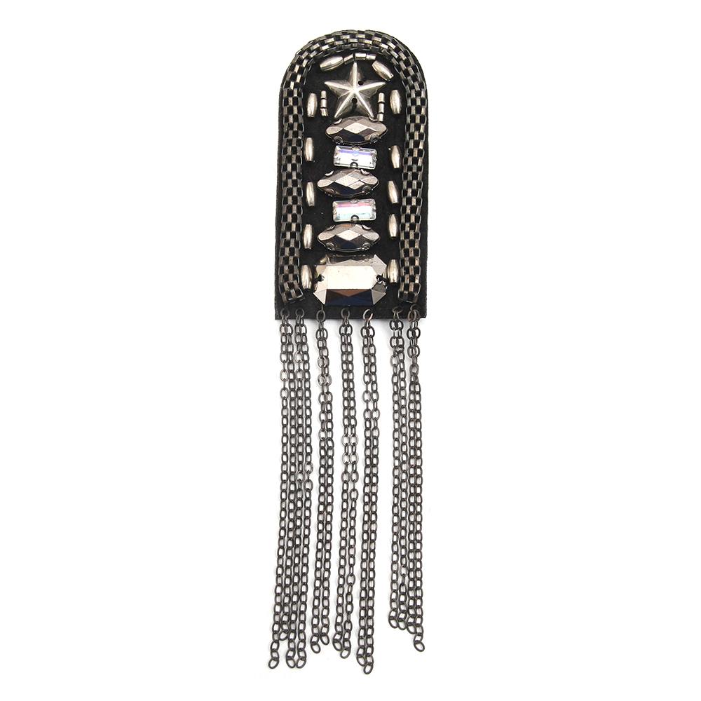 wholesale  designer badges cloth stickers Sew on for clothing accessories decoration 3D patch  rhinestone Metal Chain Tassel