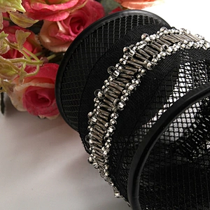 Fancy lace trim customize color glass tube lace beaded rhinestone lace trim
