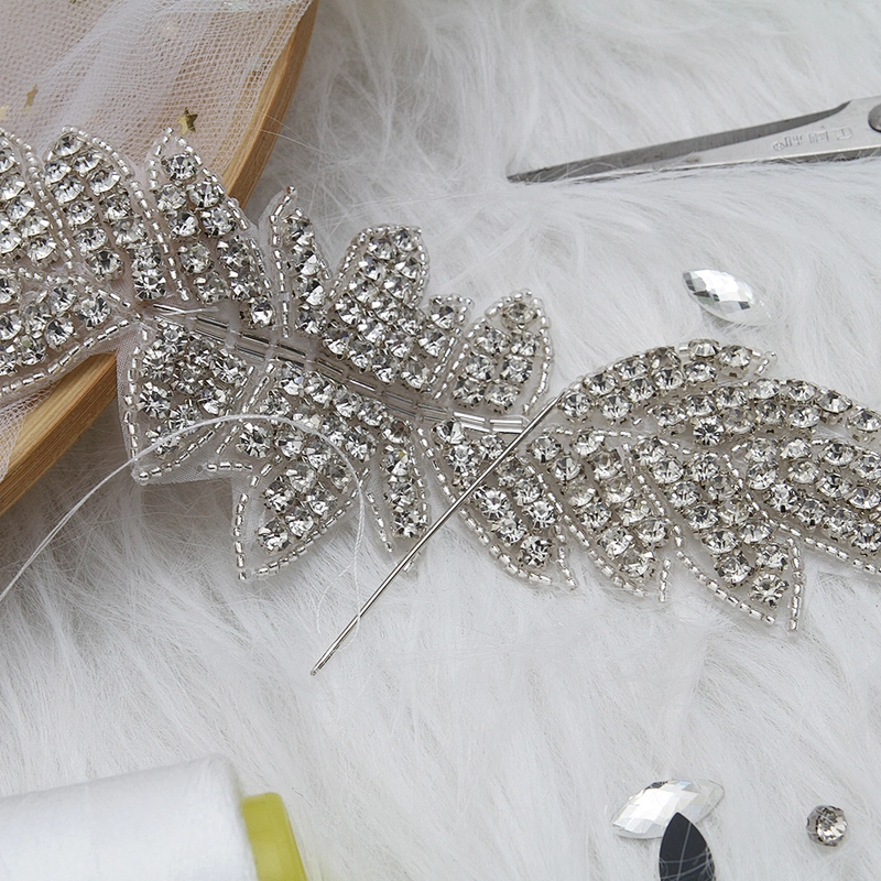 wholesale bling rhinestone trim Accessories  Sew on Hot-fix bodice applique white wedding dress Crystal belt for Bridal Dress