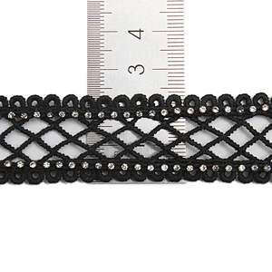 Wholesale Chain lace trim rhinestone 2.4 cm Sew-On lace trim Polyester net mesh Lace trimmings wedding for clothes  Accessories