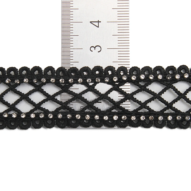 Wholesale Chain lace trim rhinestone 2.4 cm Sew-On lace trim Polyester net mesh Lace trimmings wedding for clothes  Accessories