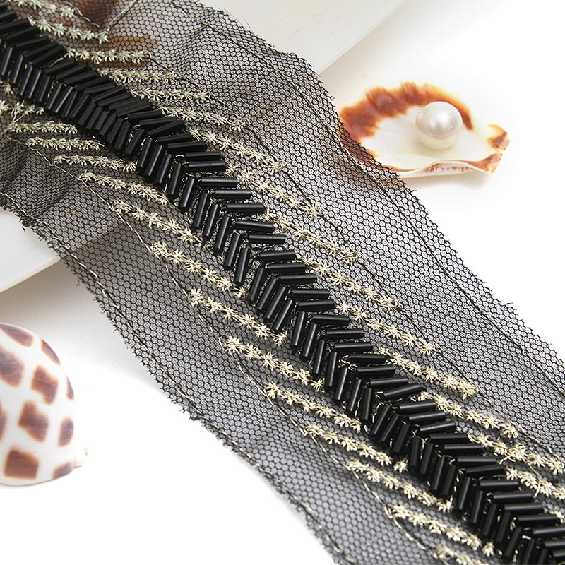 kavatar  wholesale new Handmade Bead lace Embroidered Tulle Trim wedding with Accessories Beads Rhinestones