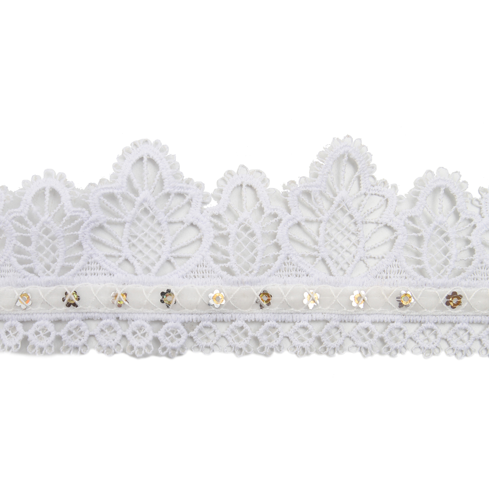 Wholesale sequins Lace Trim Water soluble lace white bridal lace trim Embroidery Sequin Tape For Dress cheap