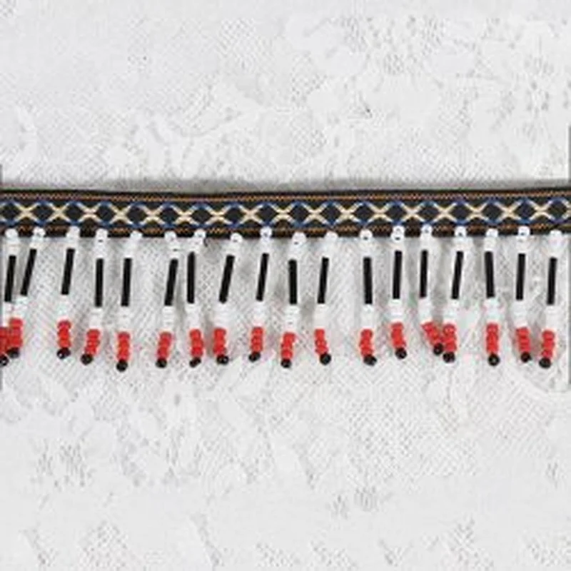 Ethnic Style Beaded Pendant Tassels Fringe Jacquard Long Tassels for Clothing
