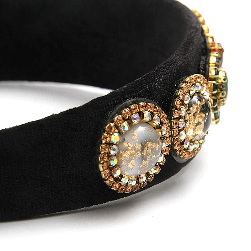 Luxury Velour Decorated bling headbands women Headbands hairband Big hair band Rhinestone  baroque headbands with buttons