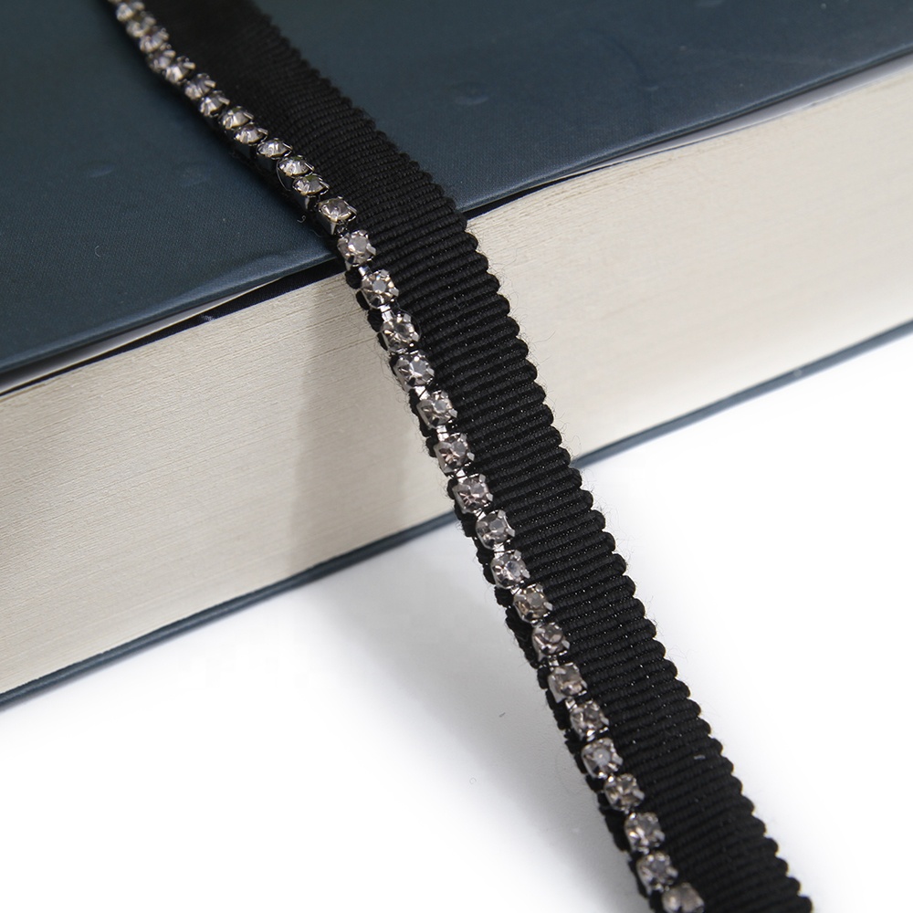 New wholesale Chain lace trim Rhinestone 1.1 cm Sew-On  elastic lace trim Woven Lace trimmings for dresses