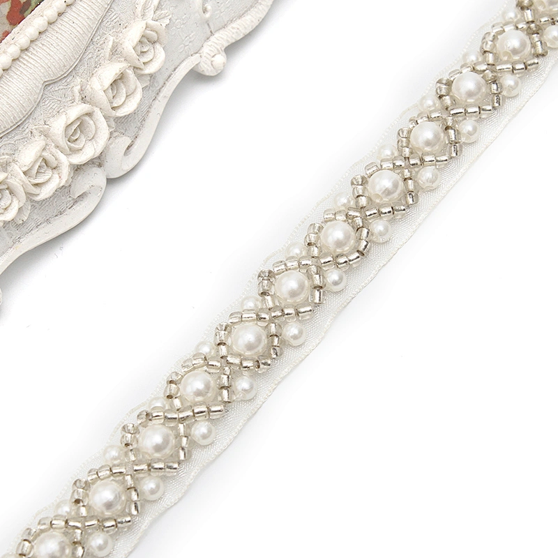 kavatar  wholesale new Handmade Bead lace Embroidered Tulle Trim wedding with Accessories Beads Crystals & Rhinestones