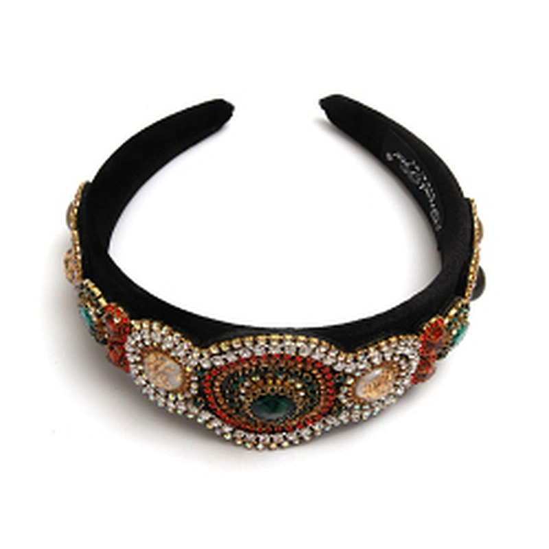 Luxury Velour Decorated bling headbands women Headbands hairband Big hair band Rhinestone  baroque headbands with buttons