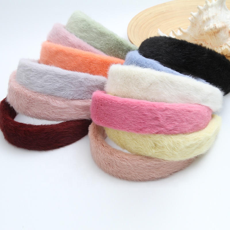 Factory sells colorful hair plush tie elastic creative fluffy fashion hair hoop woman hairband girls headbands fur headband