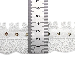 Wholesale sequins Lace Trim Water soluble lace white bridal lace trim Embroidery Sequin Tape For Dress cheap