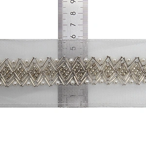 kavatar  wholesale new Handmade Bead lace Embroidered Tulle Trim wedding with Accessories Beads Rhinestones