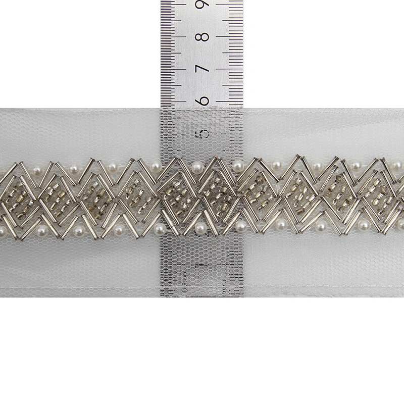 kavatar  wholesale new Handmade Bead lace Embroidered Tulle Trim wedding with Accessories Beads Rhinestones