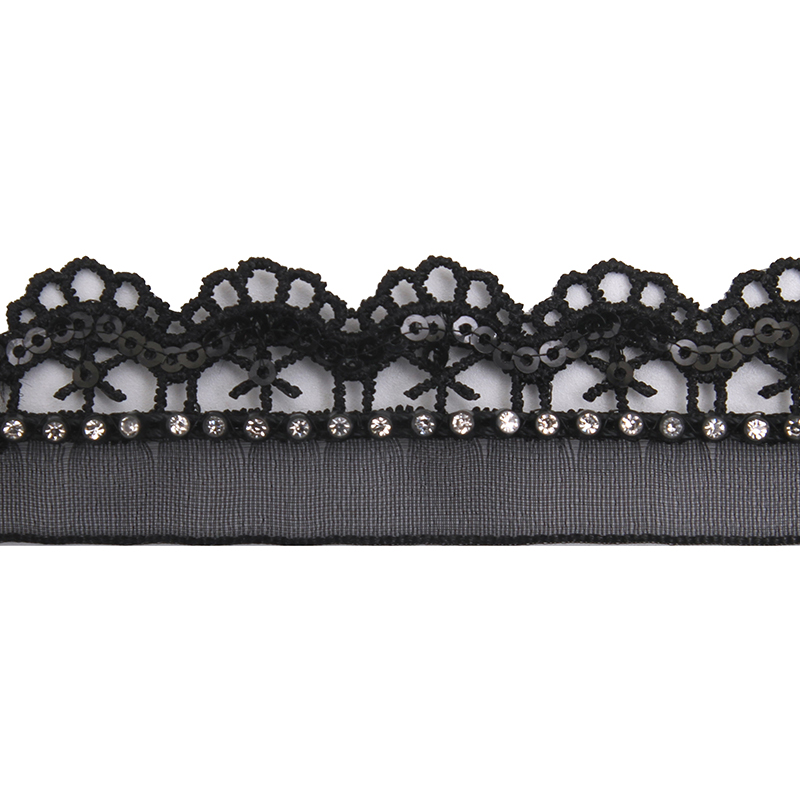 Wholesale Chain lace trim rhinestone 2.3 cm Sew-On lace trim Polyester net mesh Lace trimmings wedding for clothes  Accessories