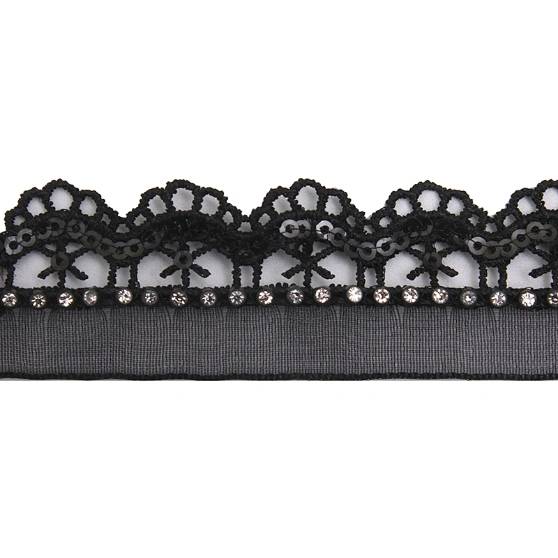 Wholesale Chain lace trim rhinestone 2.3 cm Sew-On lace trim Polyester net mesh Lace trimmings wedding for clothes  Accessories