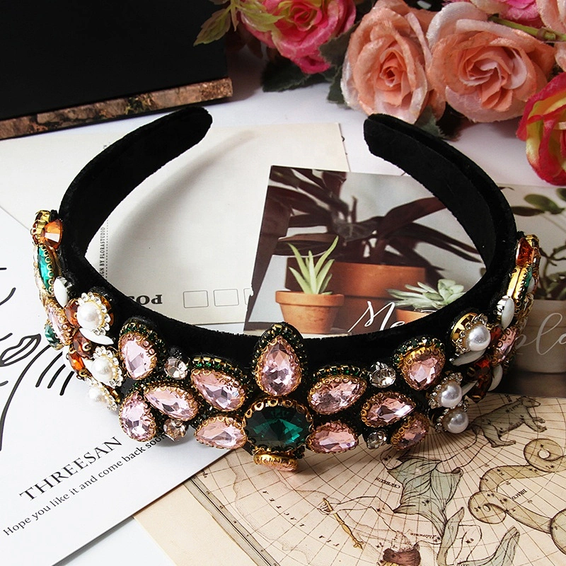 Manufacturer of direct colored beads with pink jewel stone hoops with hand sewn fashionable ethos the latest style hair hoops baroque
