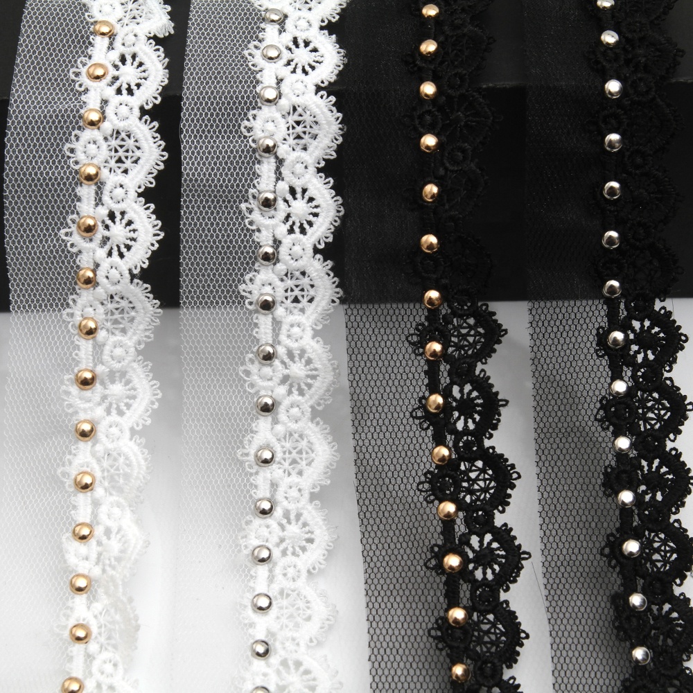 Wholesale 3cm Size Studs trim ribbon diy handmade costume dress sewing bead lace trim Design Rivets Trims