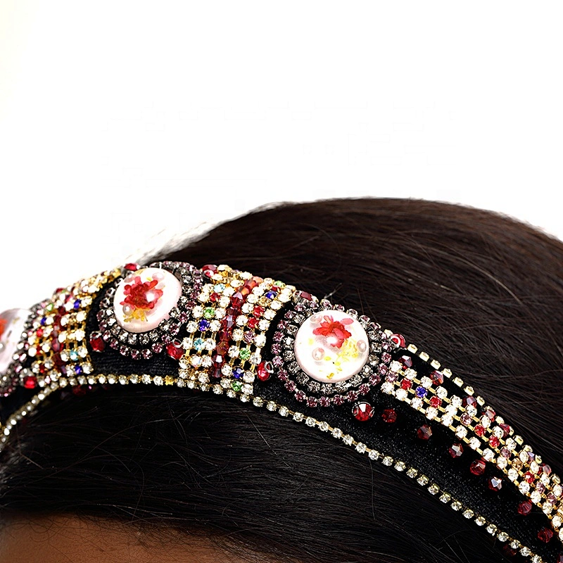 Pink bead headband blue color pearl headband Bridal with hand sewn acrylic bead flower Hairbands bow latest hairband de bling
