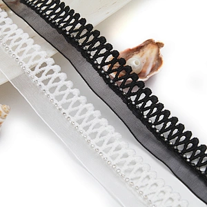 Wholesale Chain lace trim rhinestone 2.4 cm Sew-On lace trim Polyester net mesh Lace trimmings wedding for clothes  Accessories