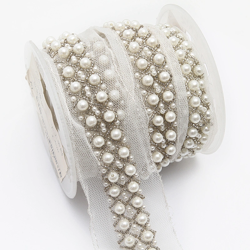 kavatar  wholesale new Handmade Bead lace Embroidered Tulle Trim wedding with Accessories Beads Crystals & Rhinestones