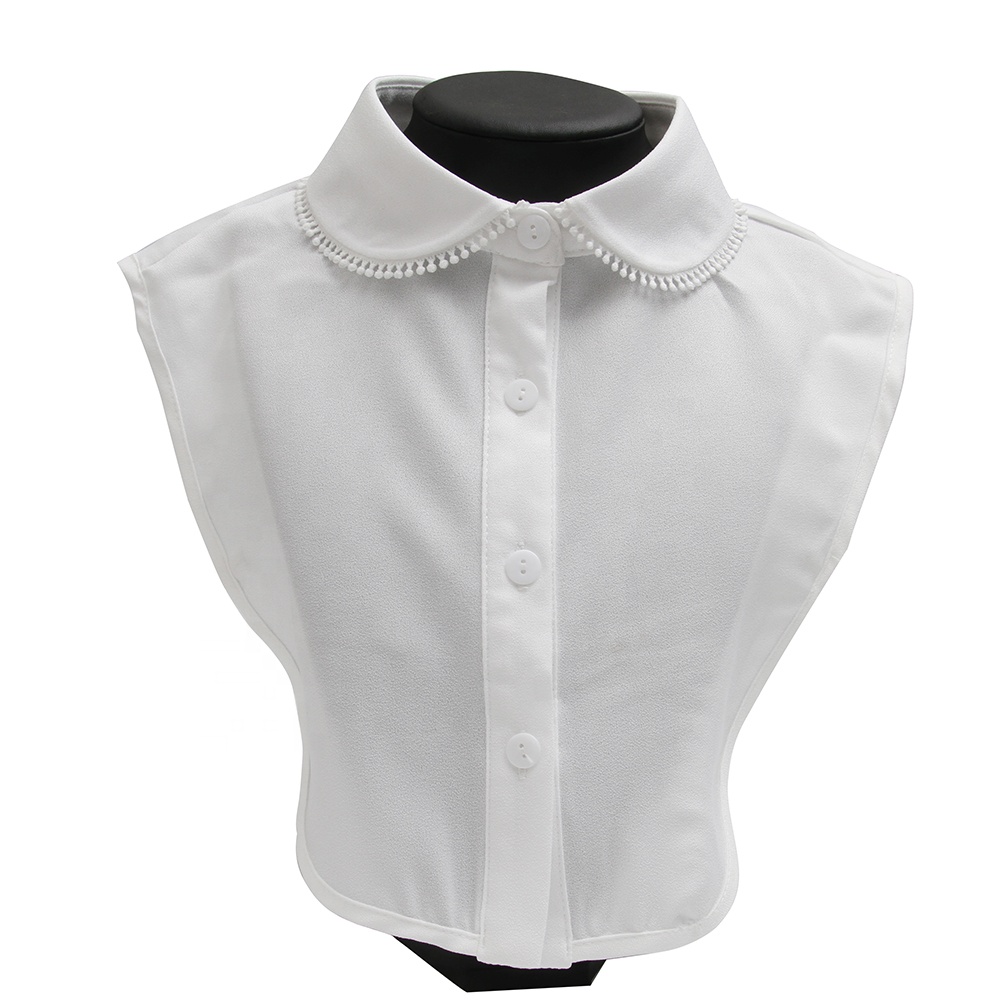 Spring/Summer Korean version of white hollow out with short sleeve vertical stripe lace collar lotus leaf shirt collar false col