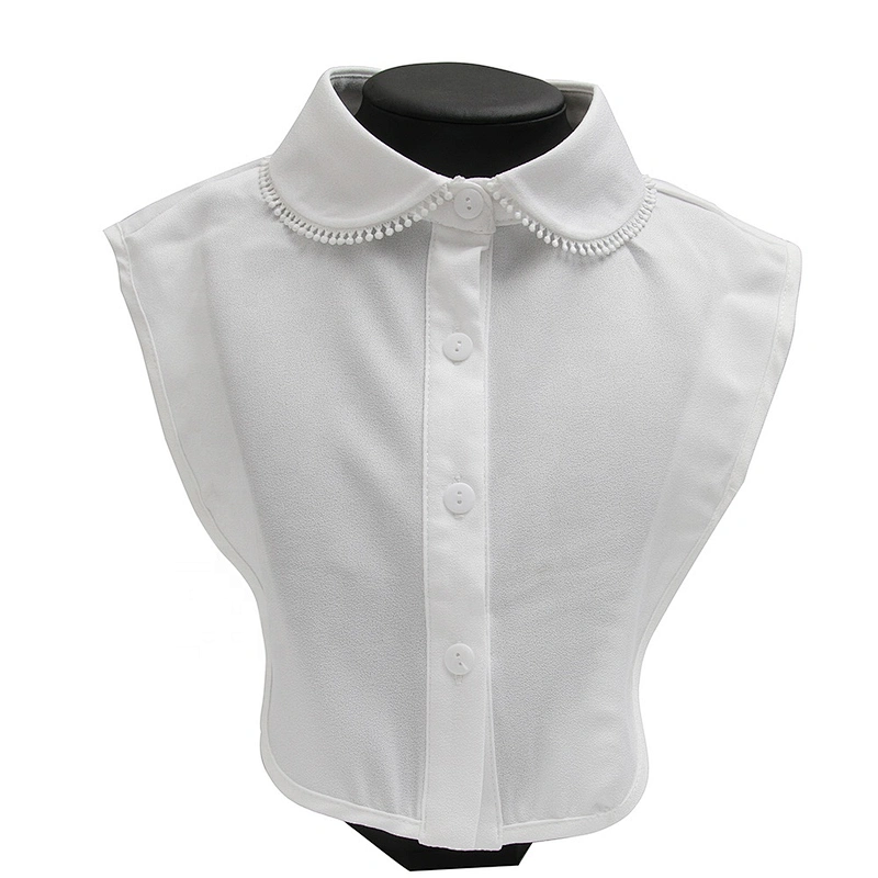 Spring/Summer Korean version of white hollow out with short sleeve vertical stripe lace collar lotus leaf shirt collar false col
