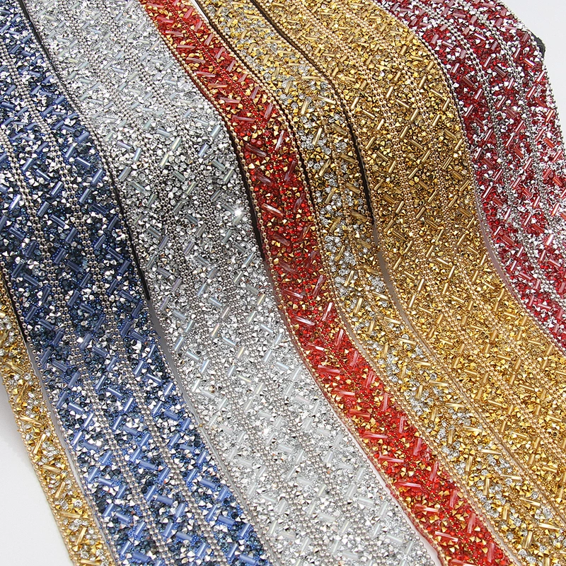 wholesale hot fix tape with rhinestone hot fix trimming chain glitter trim for DIY garment dresses Accessories