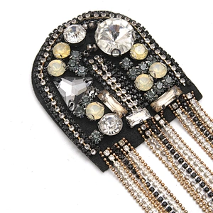 wholesale  designer badges cloth stickers Sew on for clothing accessories decoration 3D patch  rhinestone Metal Chain Tassel
