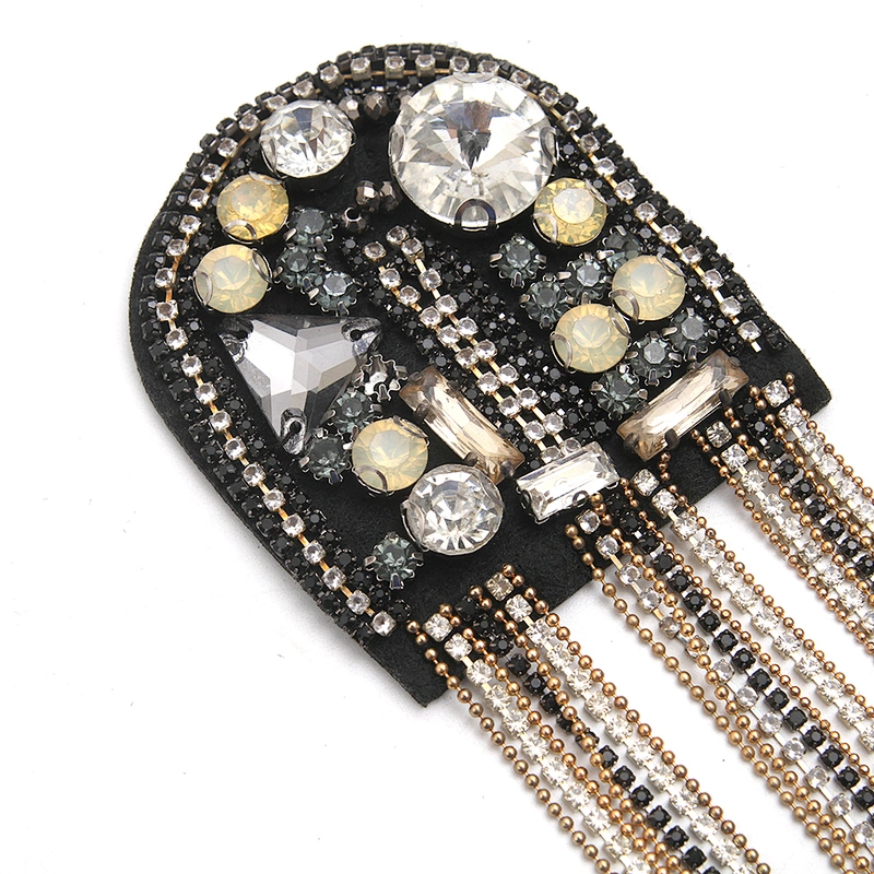 wholesale  designer badges cloth stickers Sew on for clothing accessories decoration 3D patch  rhinestone Metal Chain Tassel
