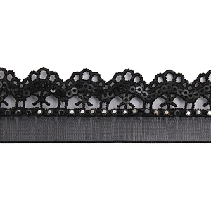Wholesale Chain lace trim rhinestone 2.3 cm Sew-On lace trim Polyester net mesh Lace trimmings wedding for clothes  Accessories