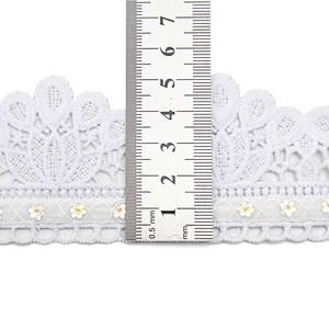 Wholesale sequins Lace Trim Water soluble lace white bridal lace trim Embroidery Sequin Tape For Dress cheap