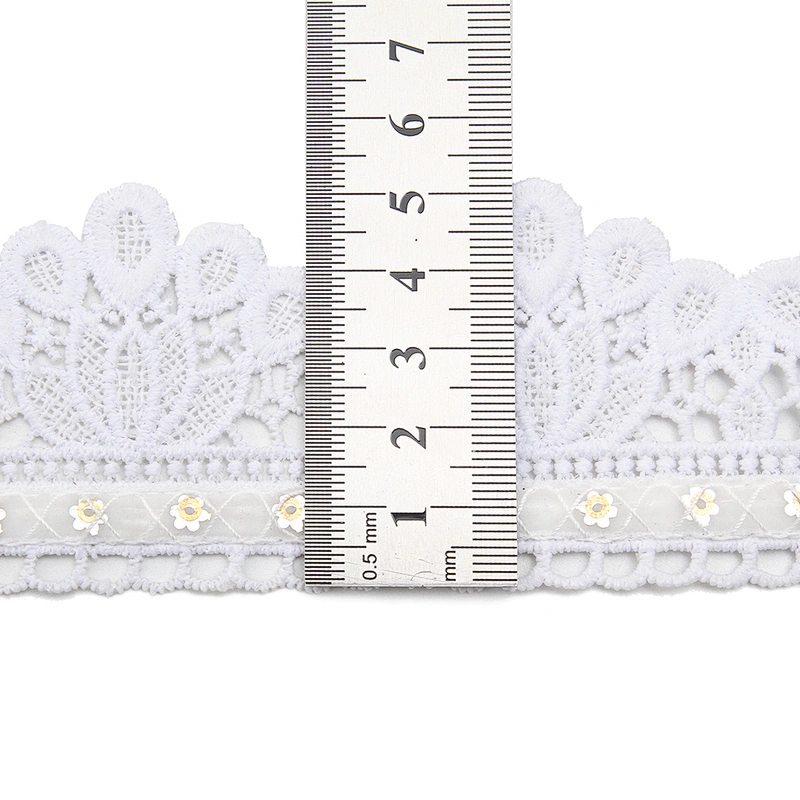 Wholesale sequins Lace Trim Water soluble lace white bridal lace trim Embroidery Sequin Tape For Dress cheap